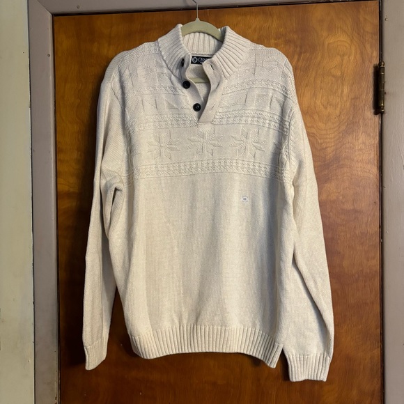 Chaps Men's XL Pullover Sweater 1/4 Button Mock Neck Cream Fair Isle BNWT - Picture 1 of 5